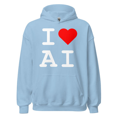 Image of the I Heart AI Hoodie 1 (unisex) Light Blue / M.