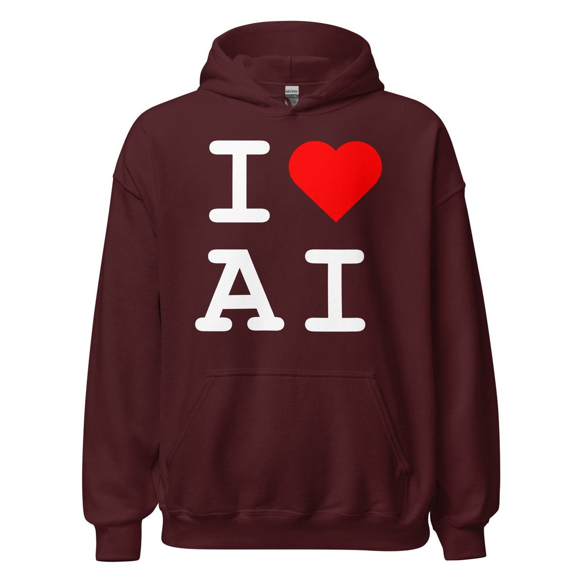 Image of the I Heart AI Hoodie 1 (unisex) Maroon / M.