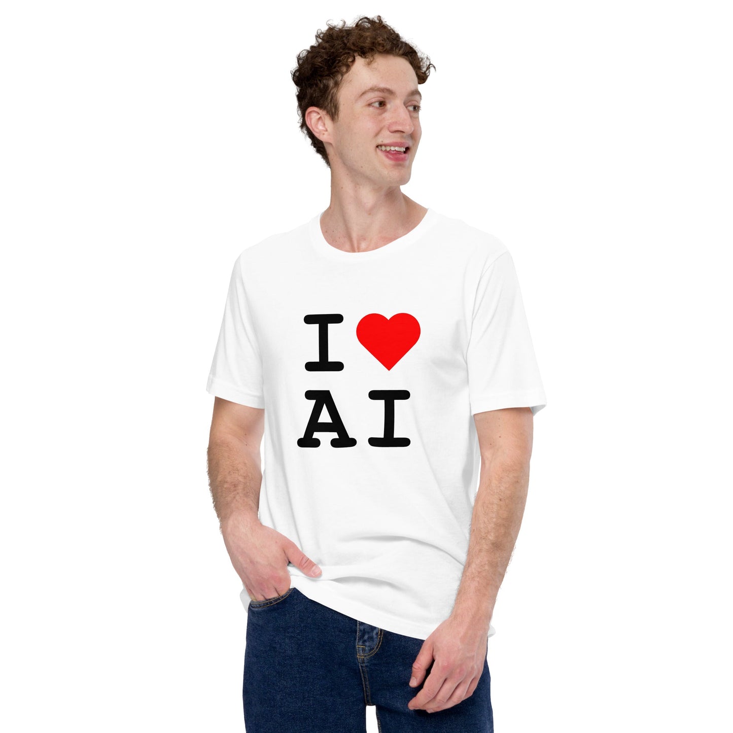 Mockup image of the I Heart AI T Shirt 2 (unisex).