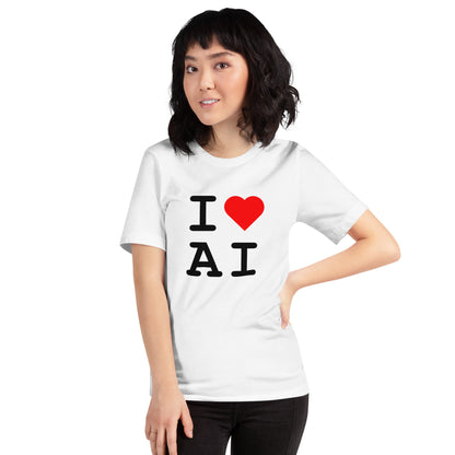 Mockup image of the I Heart AI T Shirt 2 (unisex).