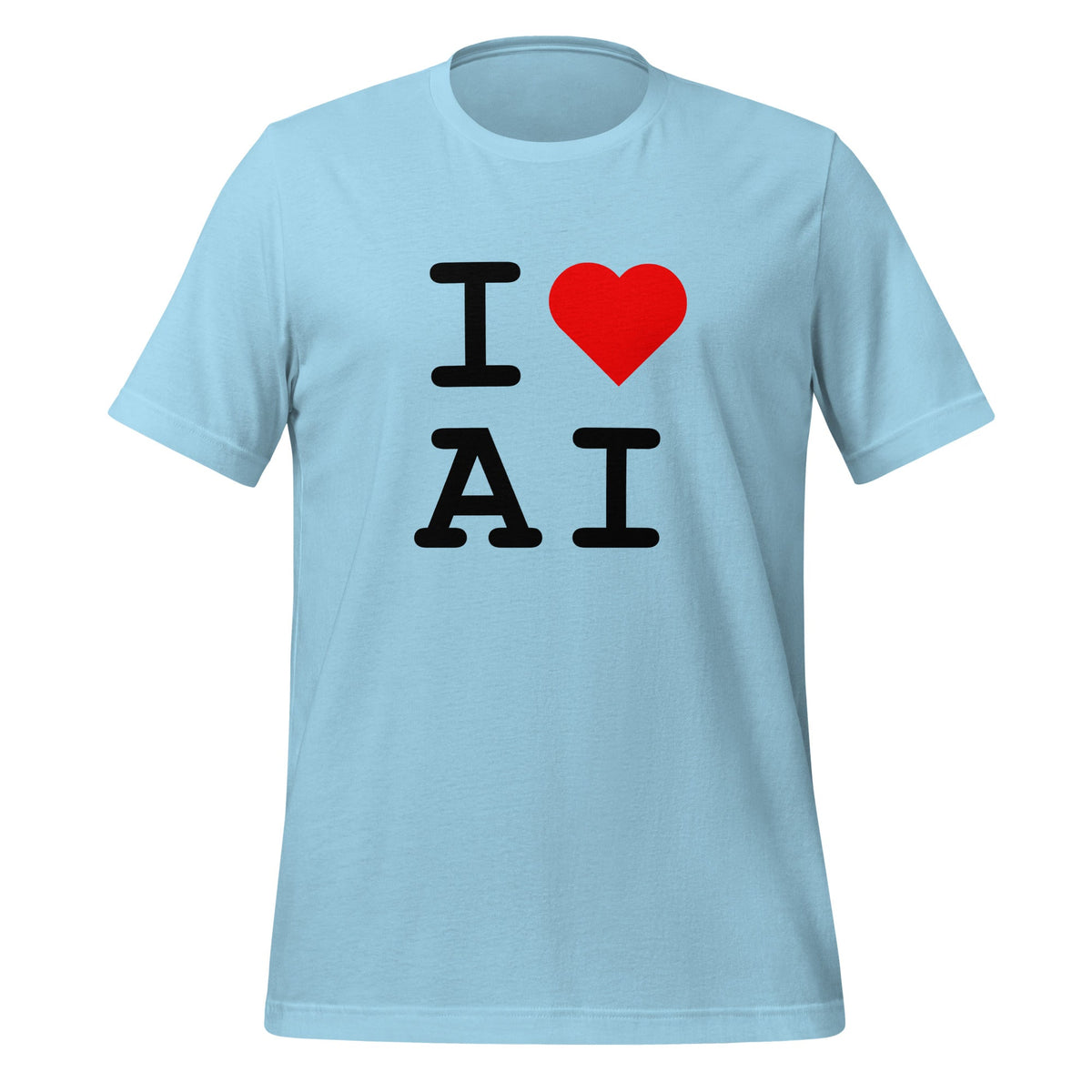 Mockup image of the I Heart AI T Shirt 2 (unisex) Ocean Blue / M.