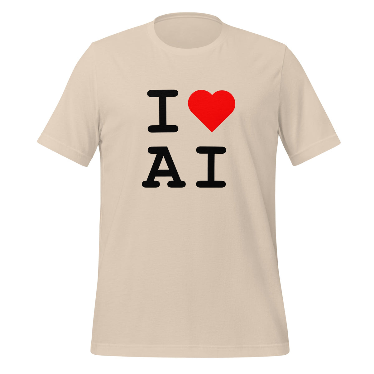 Mockup image of the I Heart AI T Shirt 2 (unisex) Soft Cream / M.
