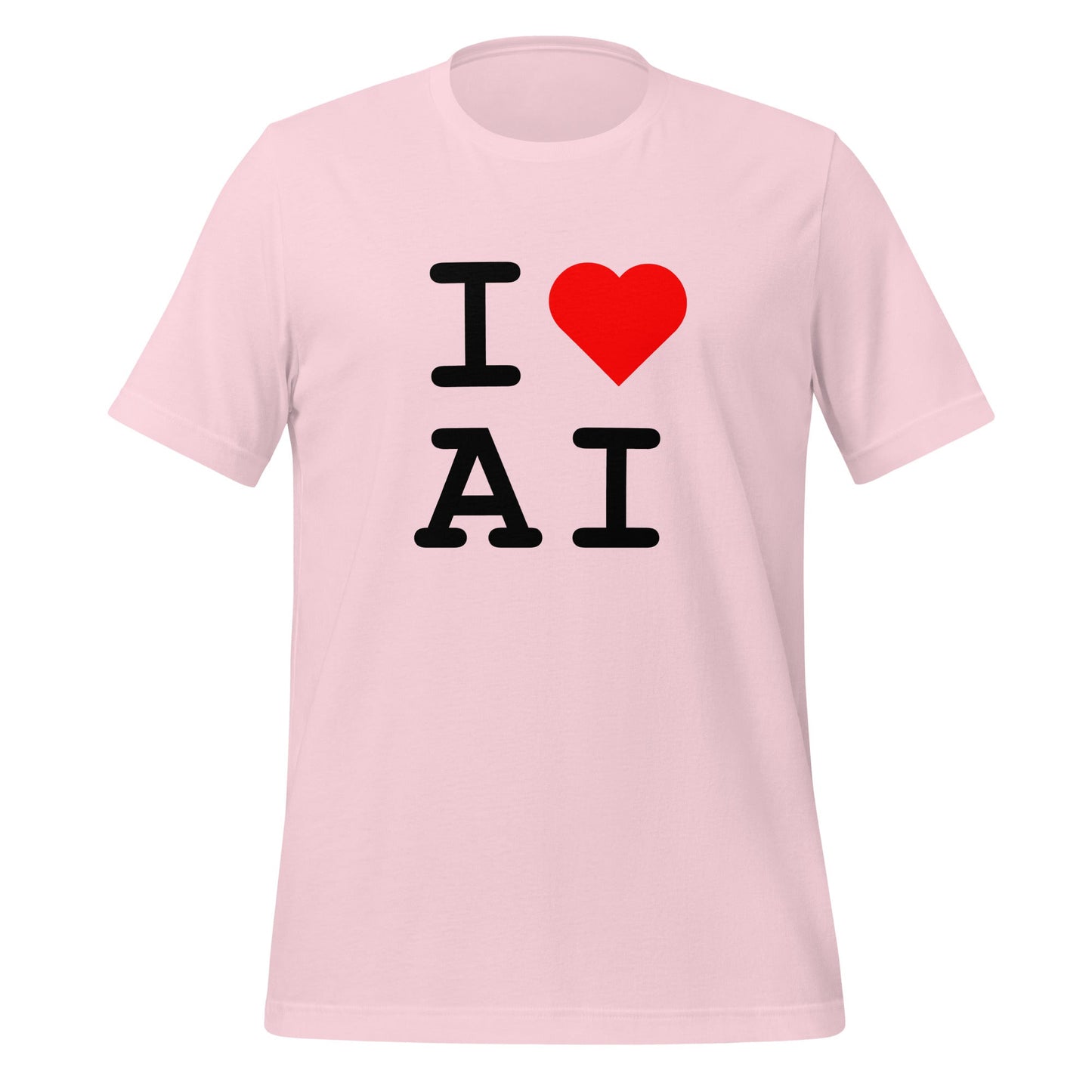 Mockup image of the I Heart AI T Shirt 2 (unisex) Soft Pink / M.