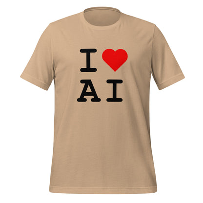 Mockup image of the I Heart AI T Shirt 2 (unisex) Tan / M.