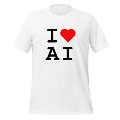 Mockup image of the I Heart AI T Shirt 2 (unisex) White / M.