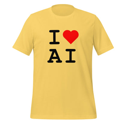 Mockup image of the I Heart AI T Shirt 2 (unisex) Yellow / M.