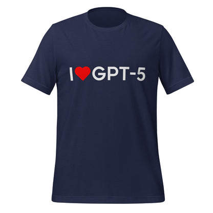 Product mockup photo of the I Heart GPT 5 T Shirt (unisex) Navy / M.