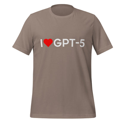 Product mockup photo of the I Heart GPT 5 T Shirt (unisex) Pebble / M.