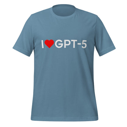 Product mockup photo of the I Heart GPT 5 T Shirt (unisex) Steel Blue / M.
