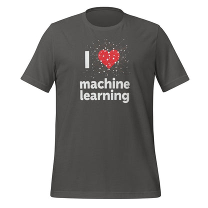 Product mockup photo of the I Heart Machine Learning T Shirt 2 (unisex) Asphalt / M.