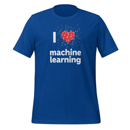 Product mockup photo of the I Heart Machine Learning T Shirt 2 (unisex) True Royal / M.