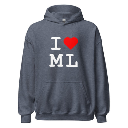 Image of the I Heart ML Hoodie (unisex) Heather Sport Dark Navy / M.