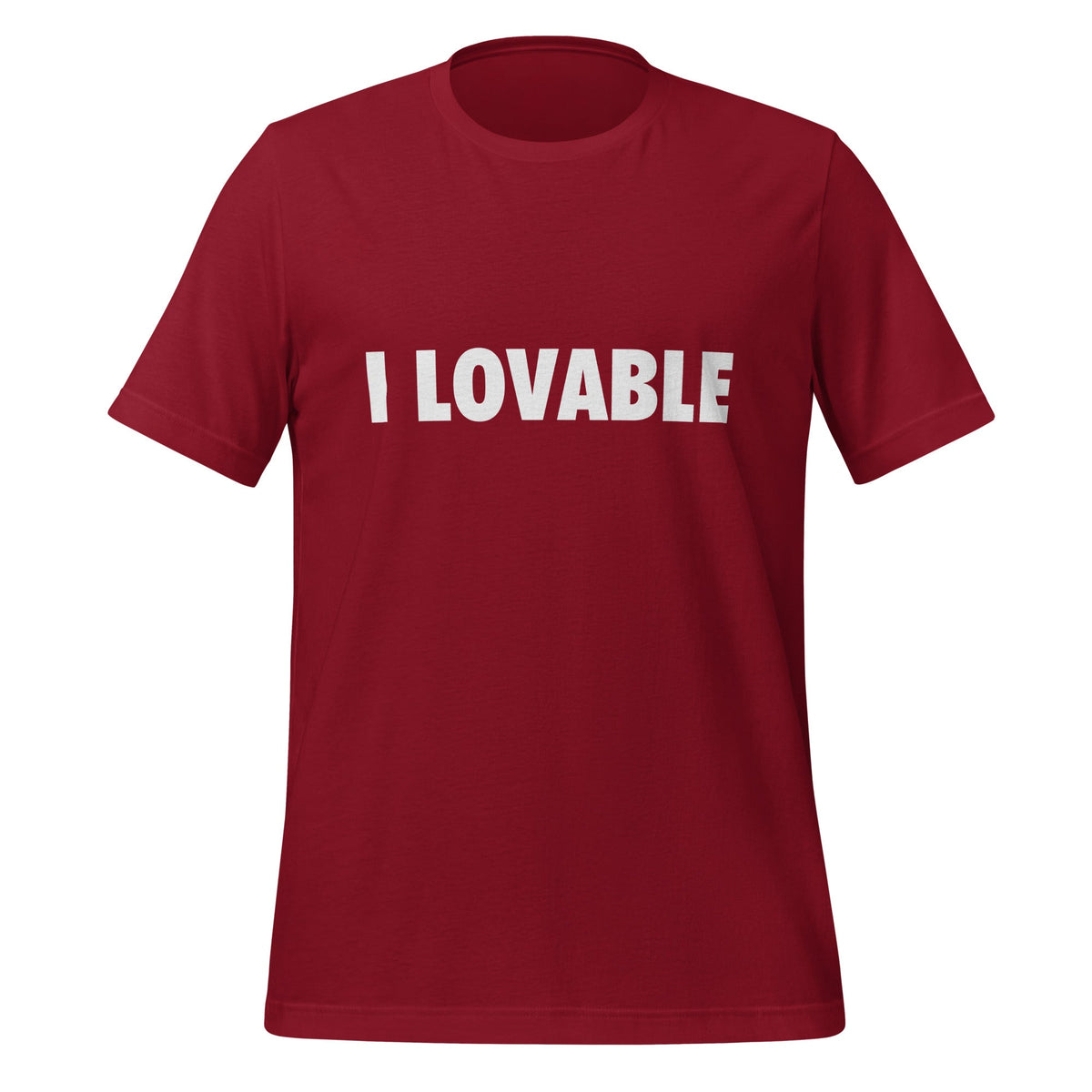 Product mockup photo of the I LOVABLE T Shirt (unisex) Cardinal / M.