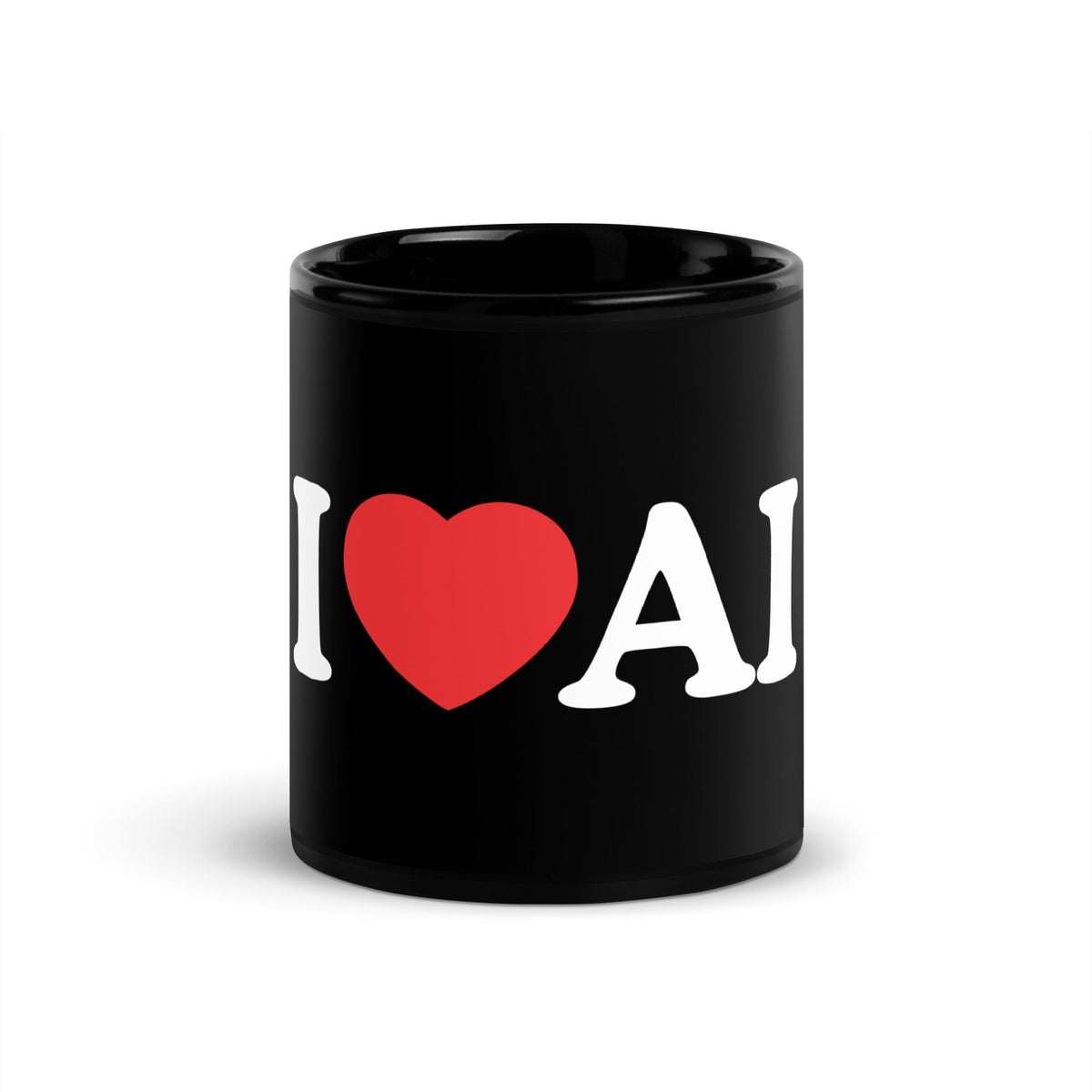 Image of the I Love AI Black Glossy Mug 11 oz.
