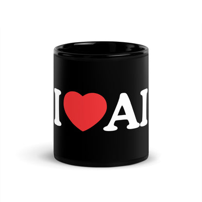 Image of the I Love AI Black Glossy Mug 11 oz.