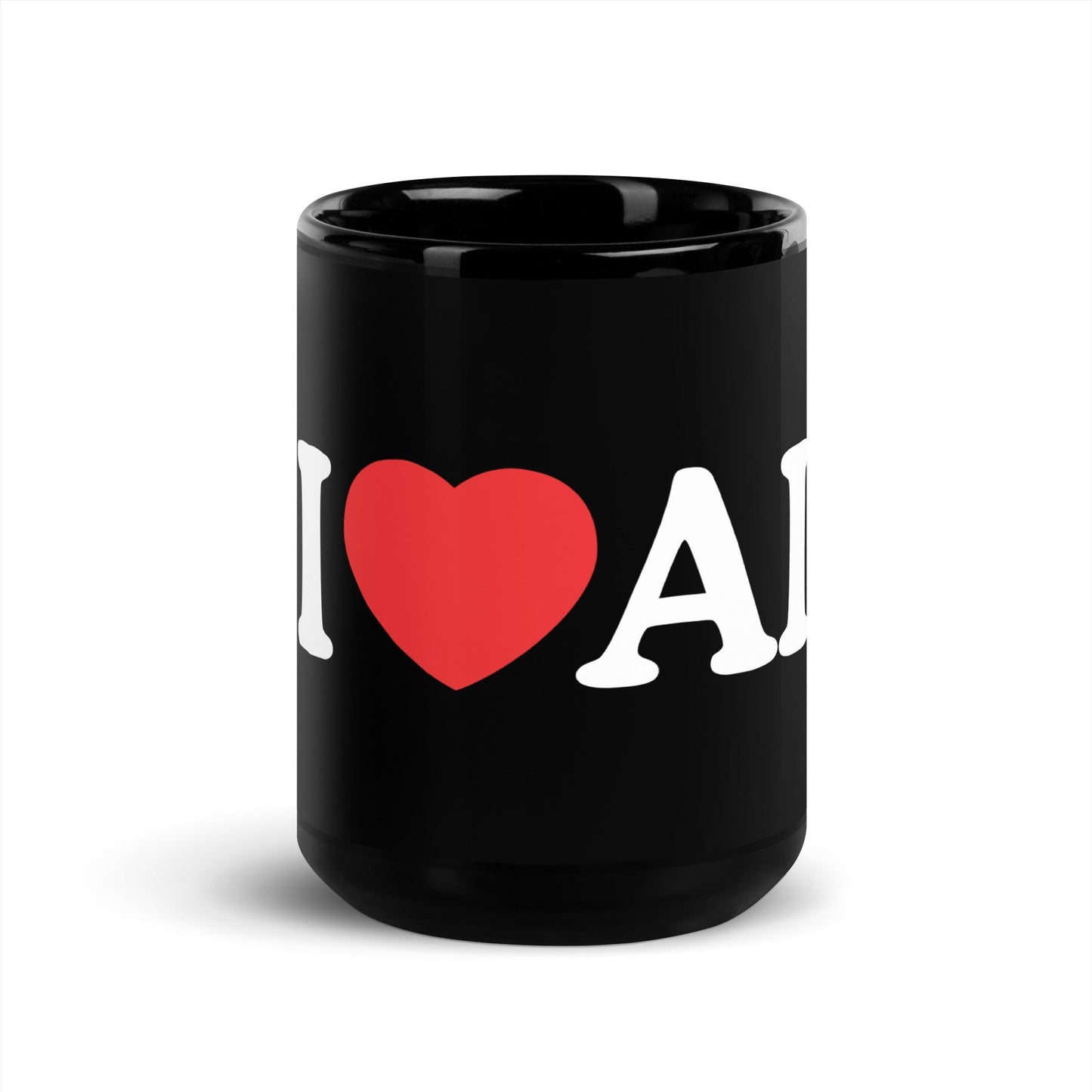 Image of the I Love AI Black Glossy Mug 15 oz.