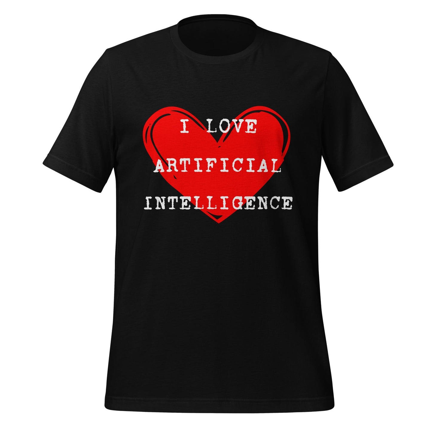 Product mockup photo of the I LOVE ARTIFICIAL INTELLIGENCE T Shirt (unisex) Black / M.