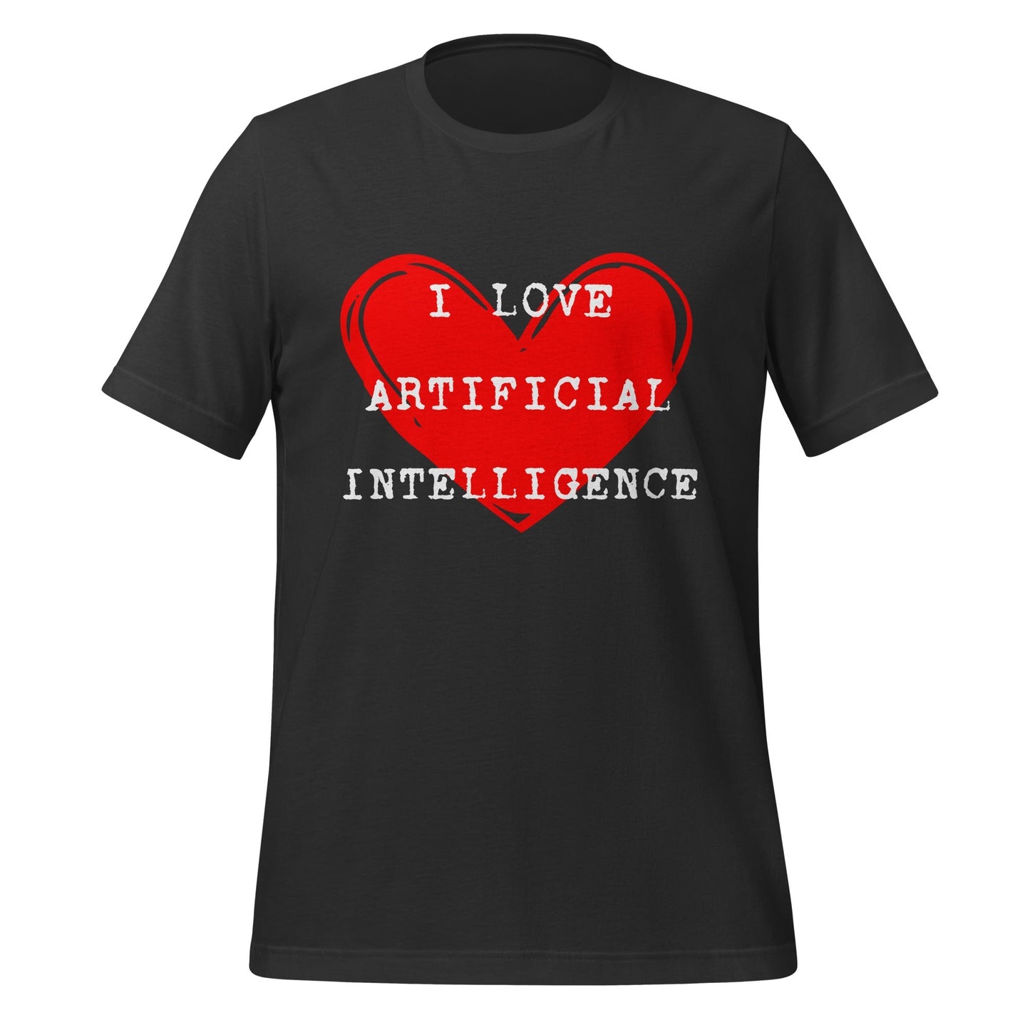 Product mockup photo of the I LOVE ARTIFICIAL INTELLIGENCE T Shirt (unisex) Dark Grey / M.