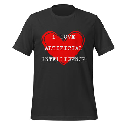Product mockup photo of the I LOVE ARTIFICIAL INTELLIGENCE T Shirt (unisex) Dark Grey / M.