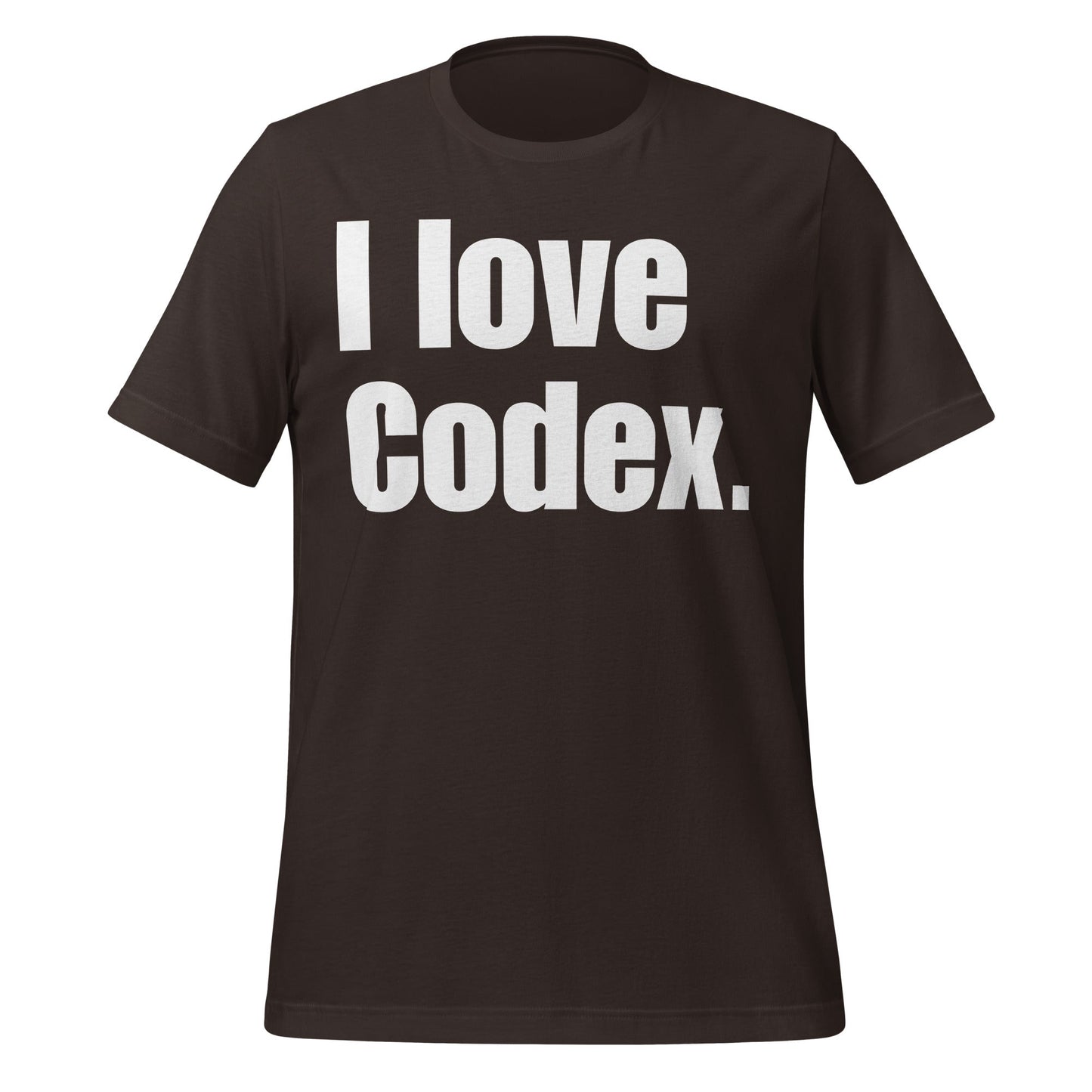 Image of the I love Codex. T-Shirt (unisex) Brown / S.
