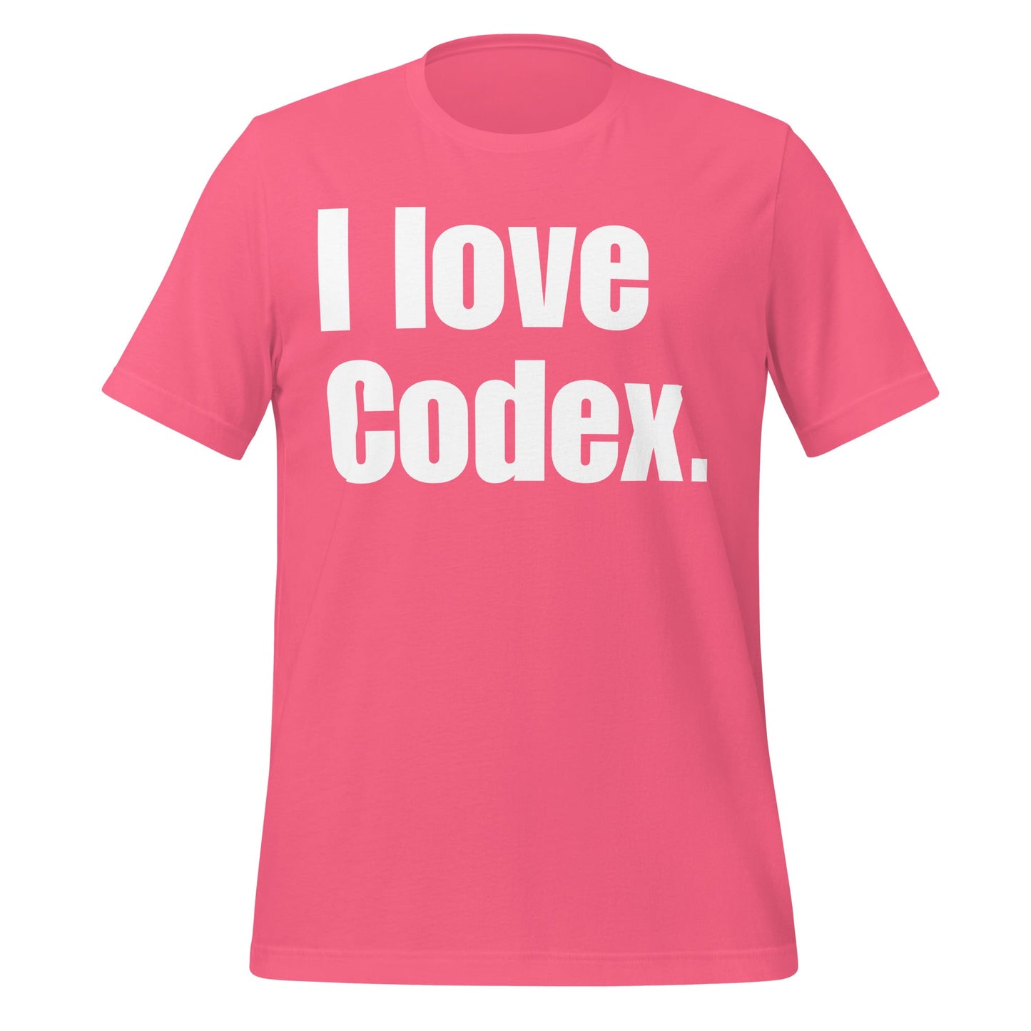 Image of the I love Codex. T-Shirt (unisex) Charity Pink / XS.