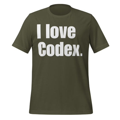Image of the I love Codex. T-Shirt (unisex) Military Green / XS.
