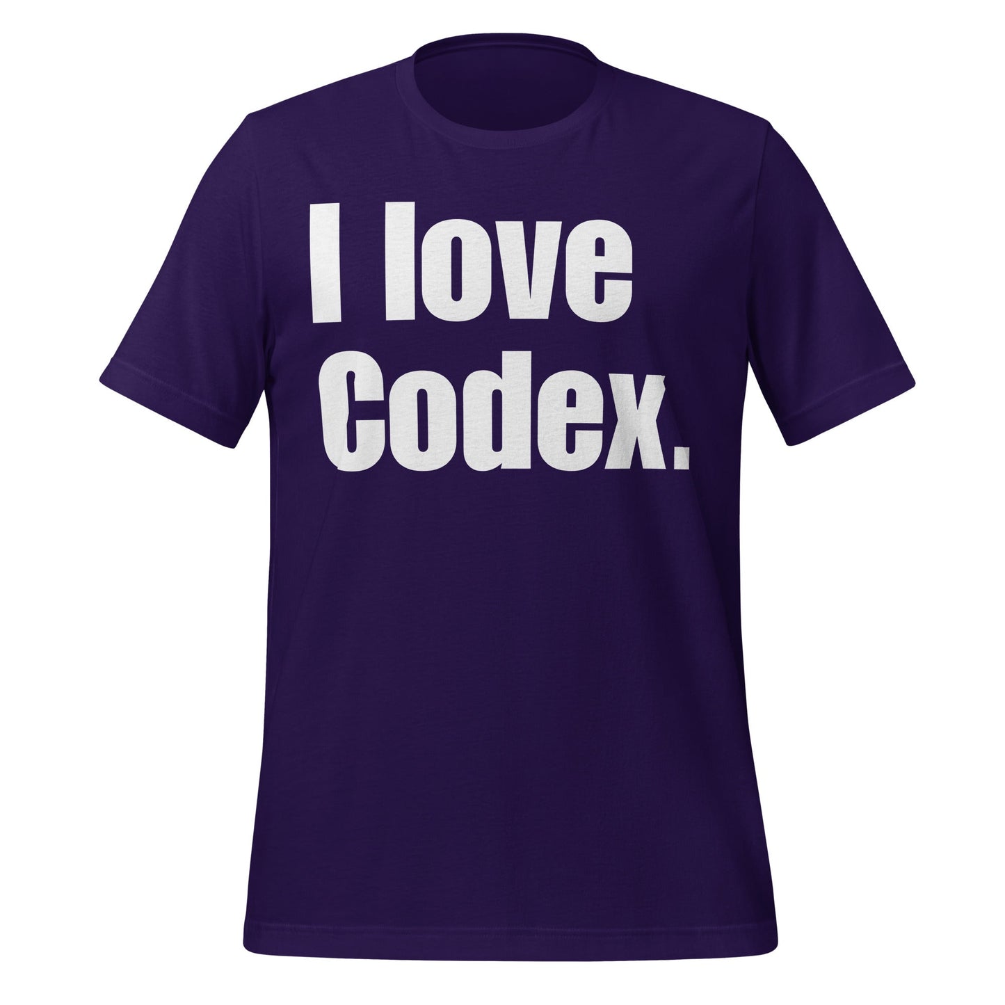 Image of the I love Codex. T-Shirt (unisex) Team Purple / XS.