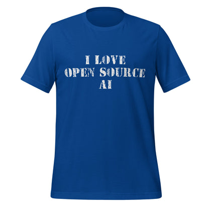 Product mockup photo of the I Love Open Source AI T Shirt (unisex) True Royal / M.