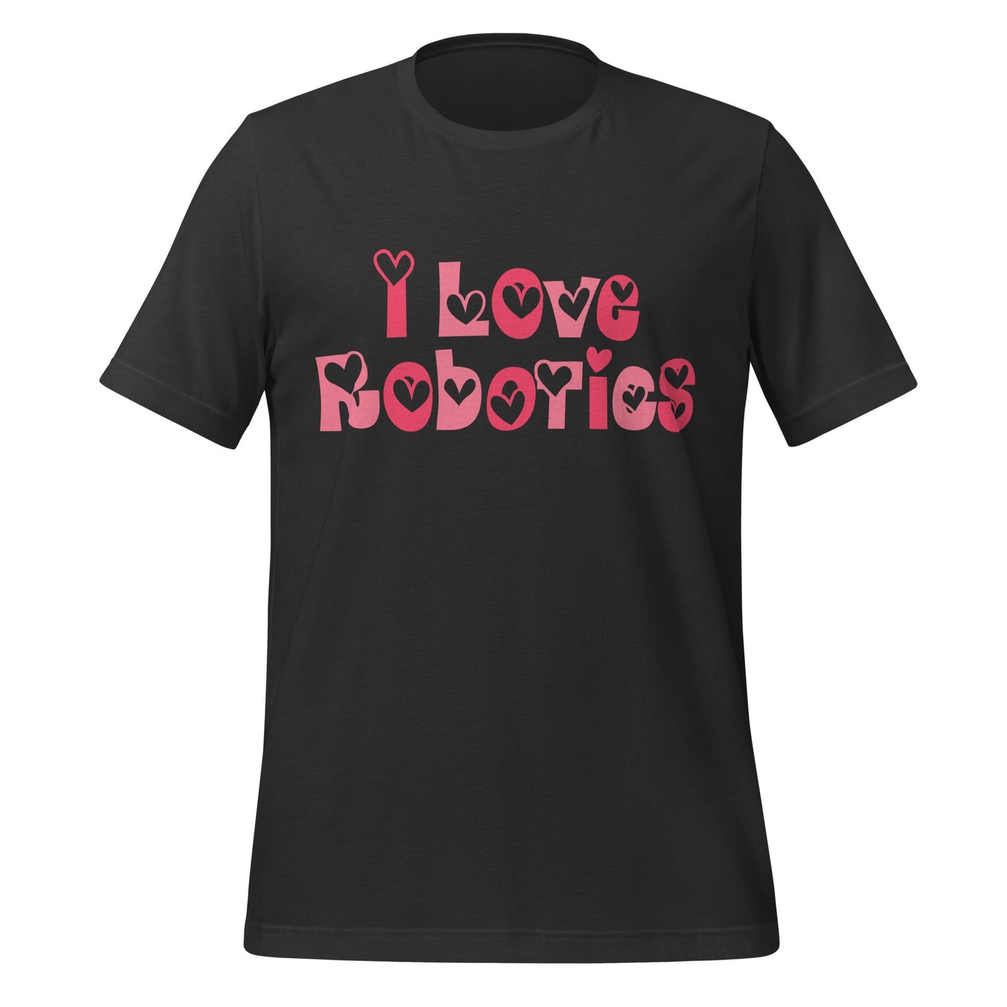 Product mockup photo of the I Love Robotics T Shirt (unisex) Dark Grey / M.