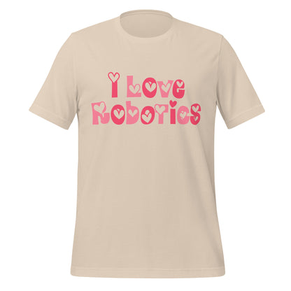 Product mockup photo of the I Love Robotics T Shirt (unisex) Soft Cream / M.