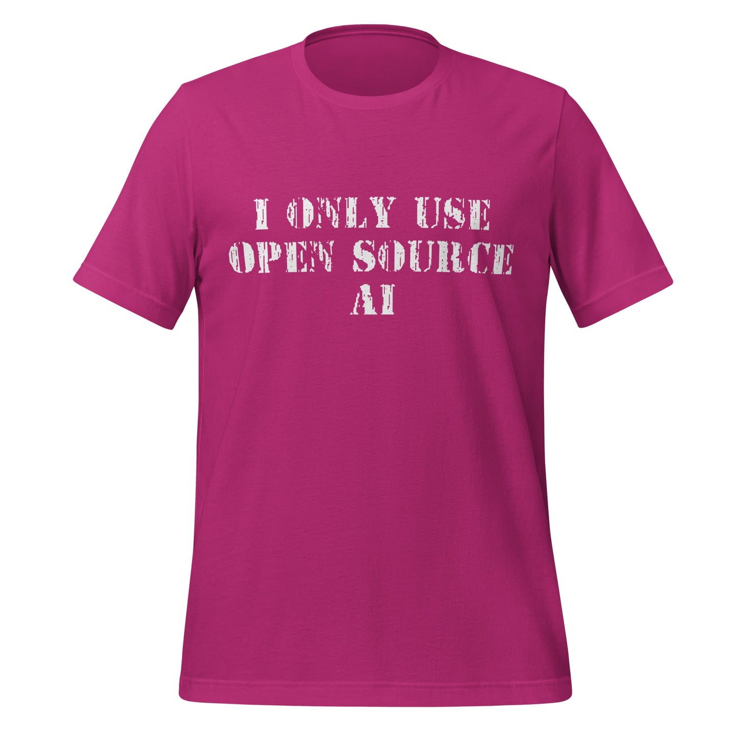 Product mockup photo of the I Only Use Open Source AI T Shirt (unisex) Berry / M.