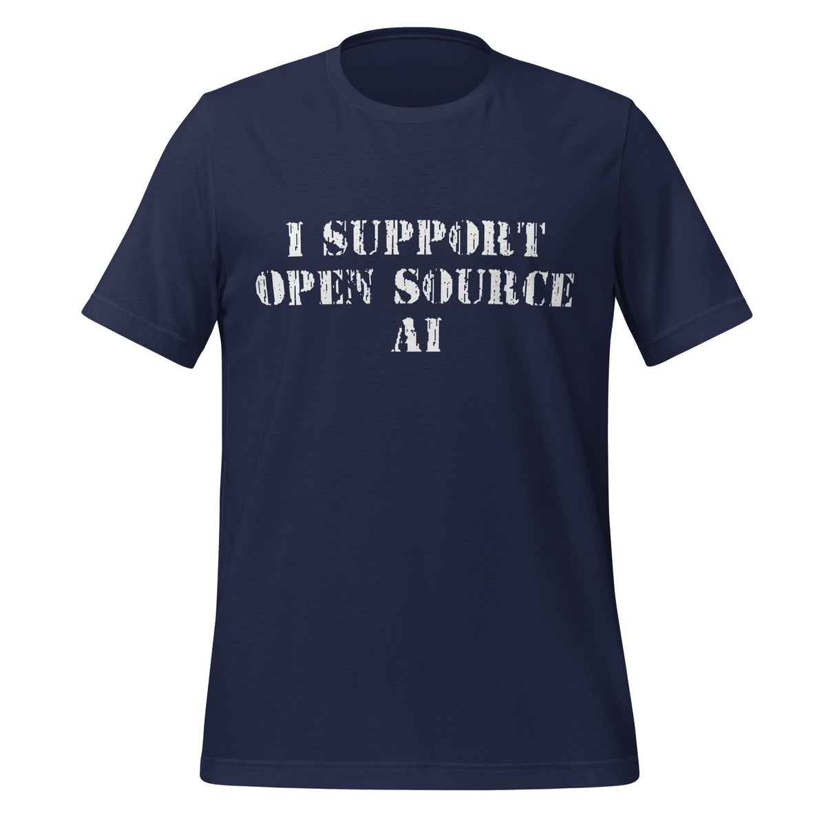 Product mockup photo of the I Support Open Source AI T Shirt (unisex) Navy / M.