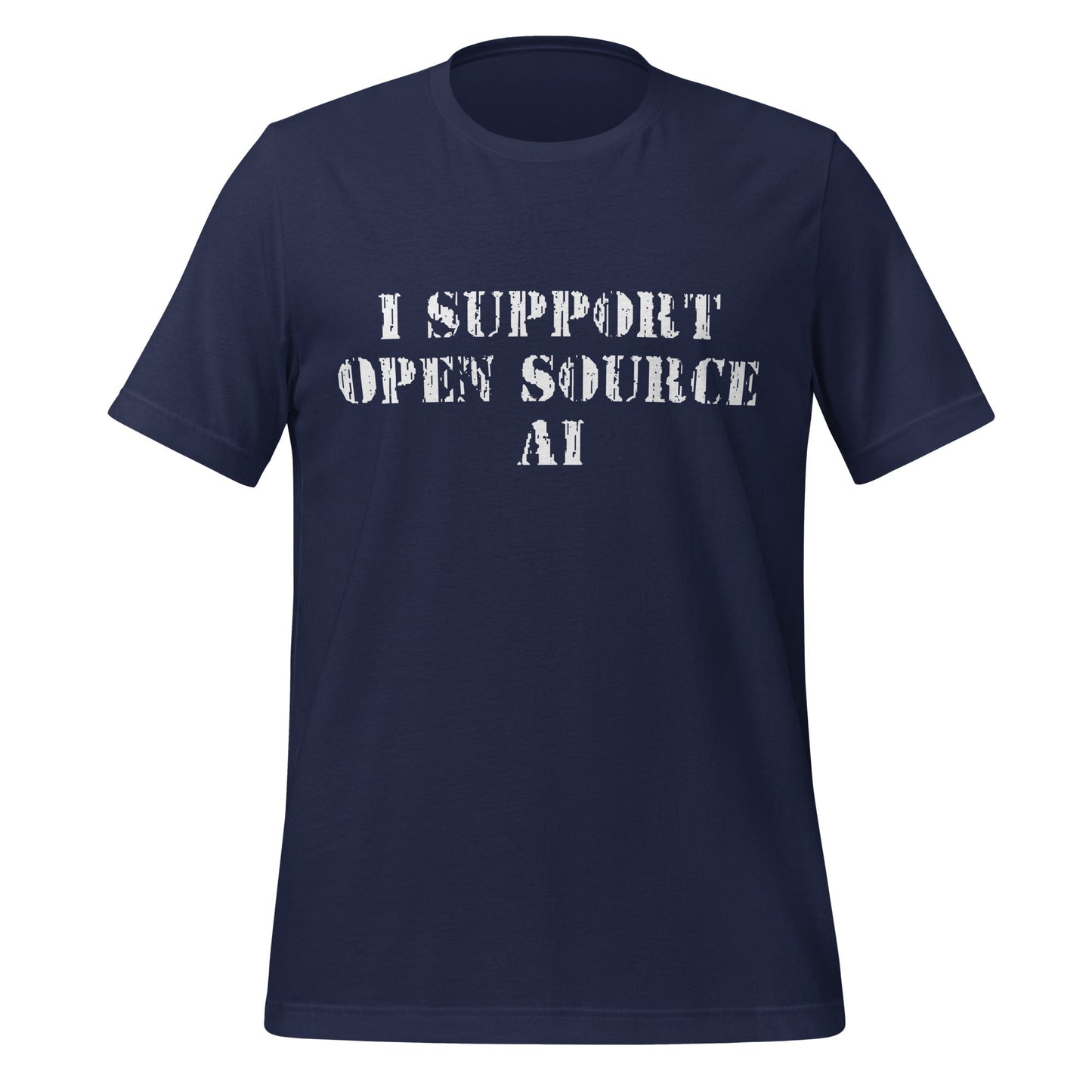 Product mockup photo of the I Support Open Source AI T Shirt (unisex) Navy / M.