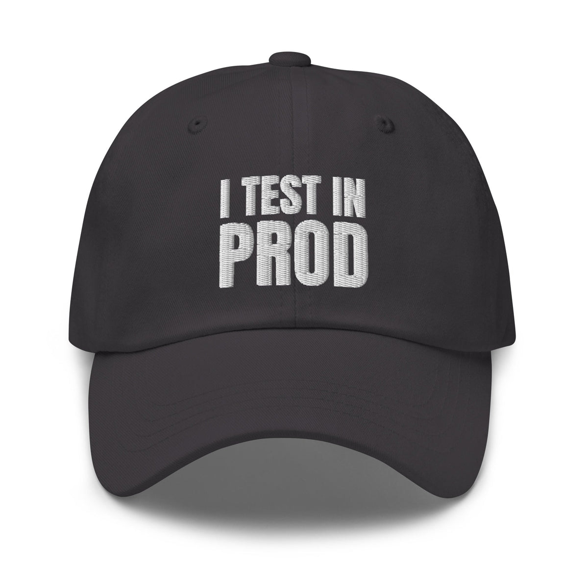 Image of the I Test in Prod Cap Dark Grey.