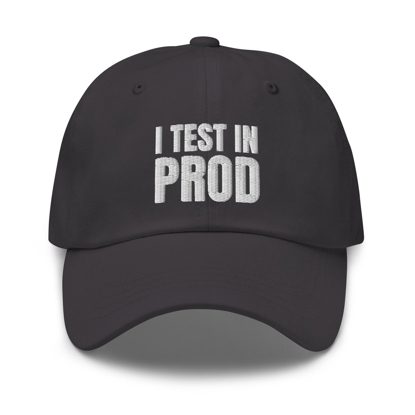 Image of the I Test in Prod Cap Dark Grey.