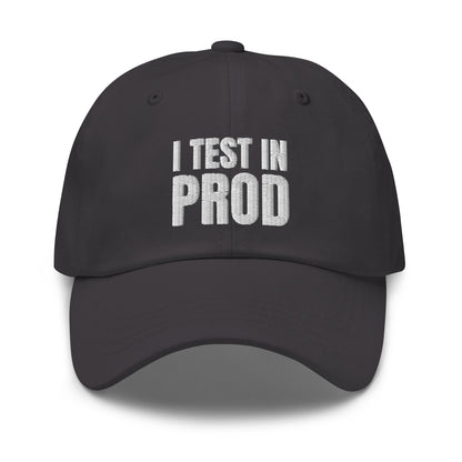 Image of the I Test in Prod Cap Dark Grey.