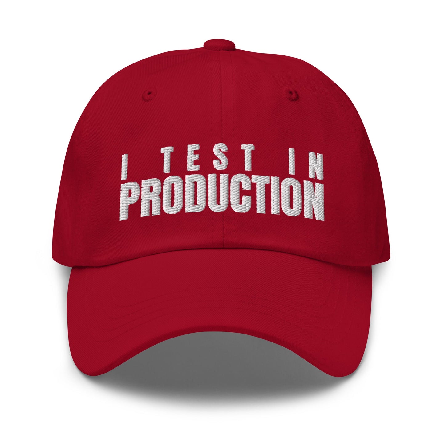 Image of the I Test in Production Cap Cranberry.