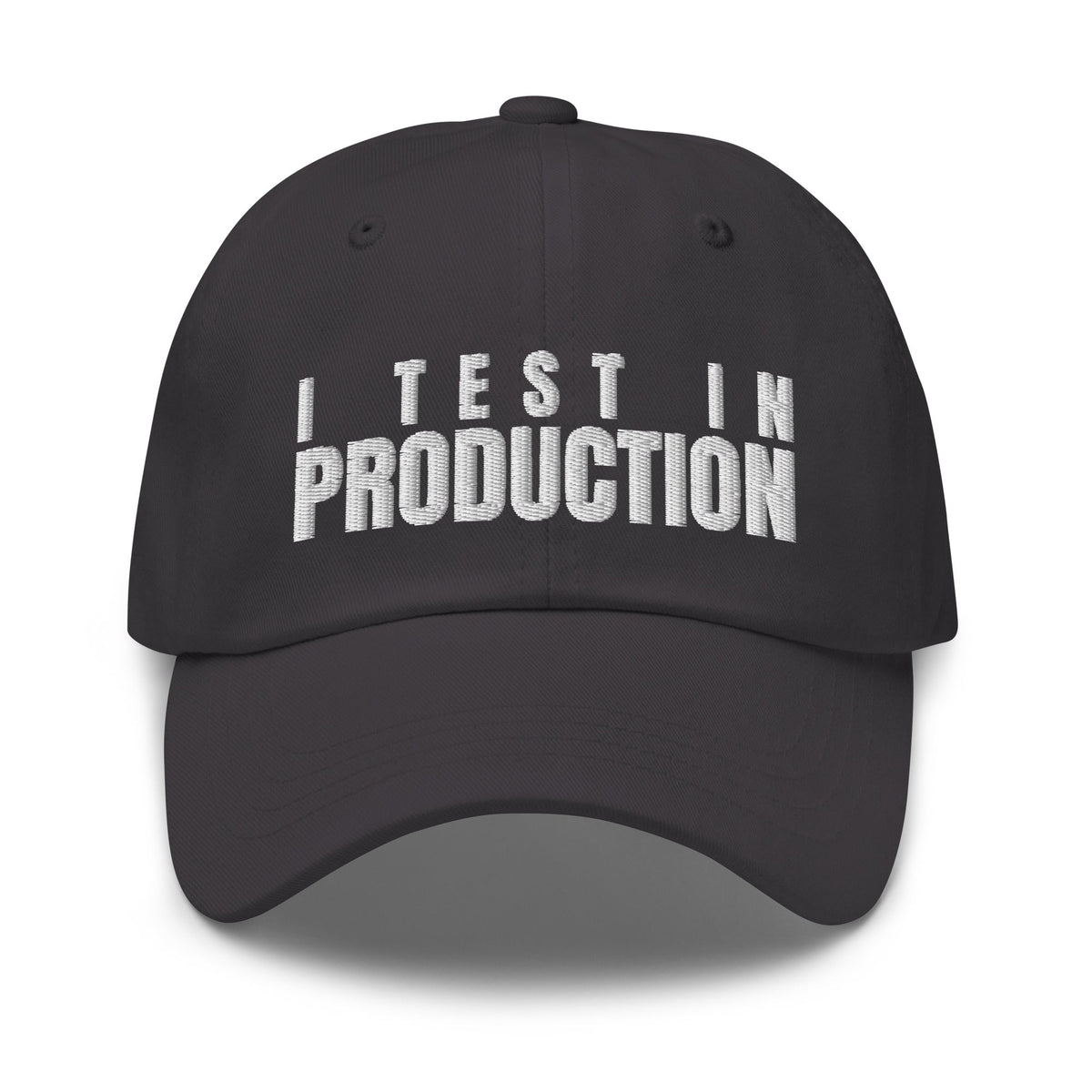 Image of the I Test in Production Cap Dark Grey.