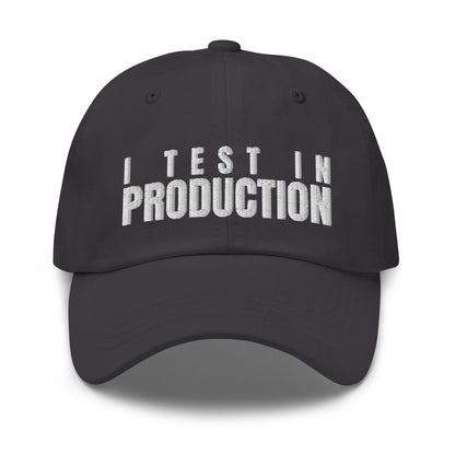 Image of the I Test in Production Cap Dark Grey.
