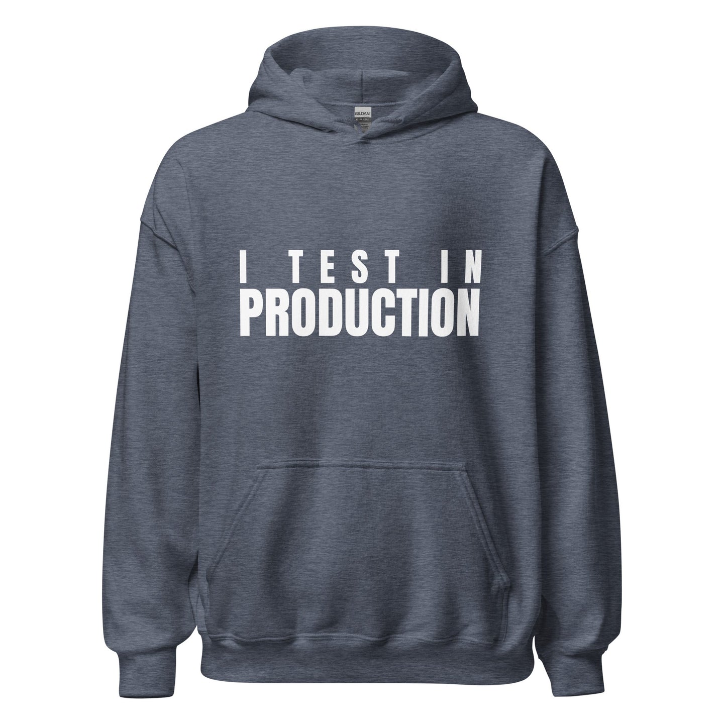 Image of the I Test in Production Hoodie (unisex) Heather Sport Dark Navy / M.
