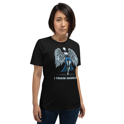 Product mockup photo of the I TRAIN MODELS T Shirt (unisex).