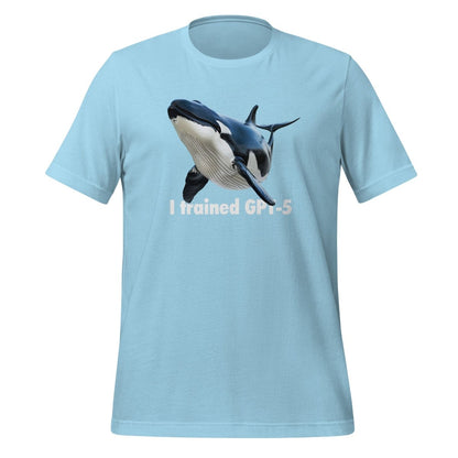 Product mockup photo of the I trained GPT 5 T Shirt (unisex) Ocean Blue / M.