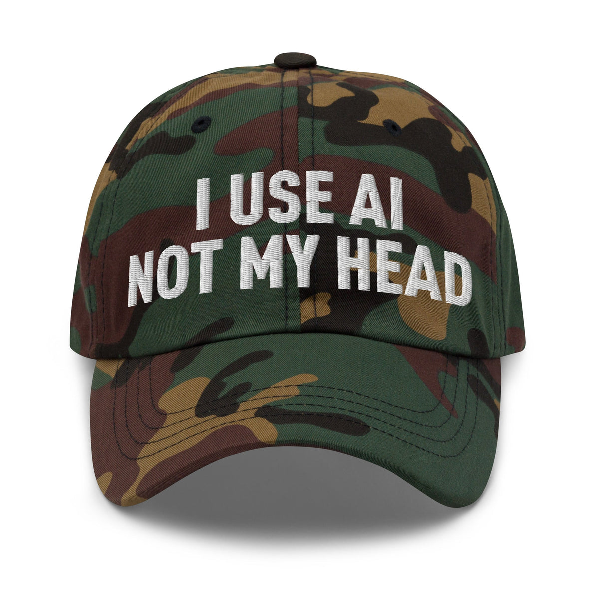 Image of the I Use AI Not My Head Cap Green Camo.