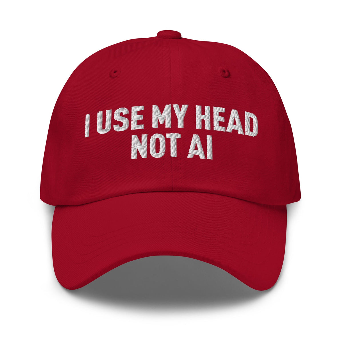 Image of the I Use My Head Not AI Cap Cranberry.