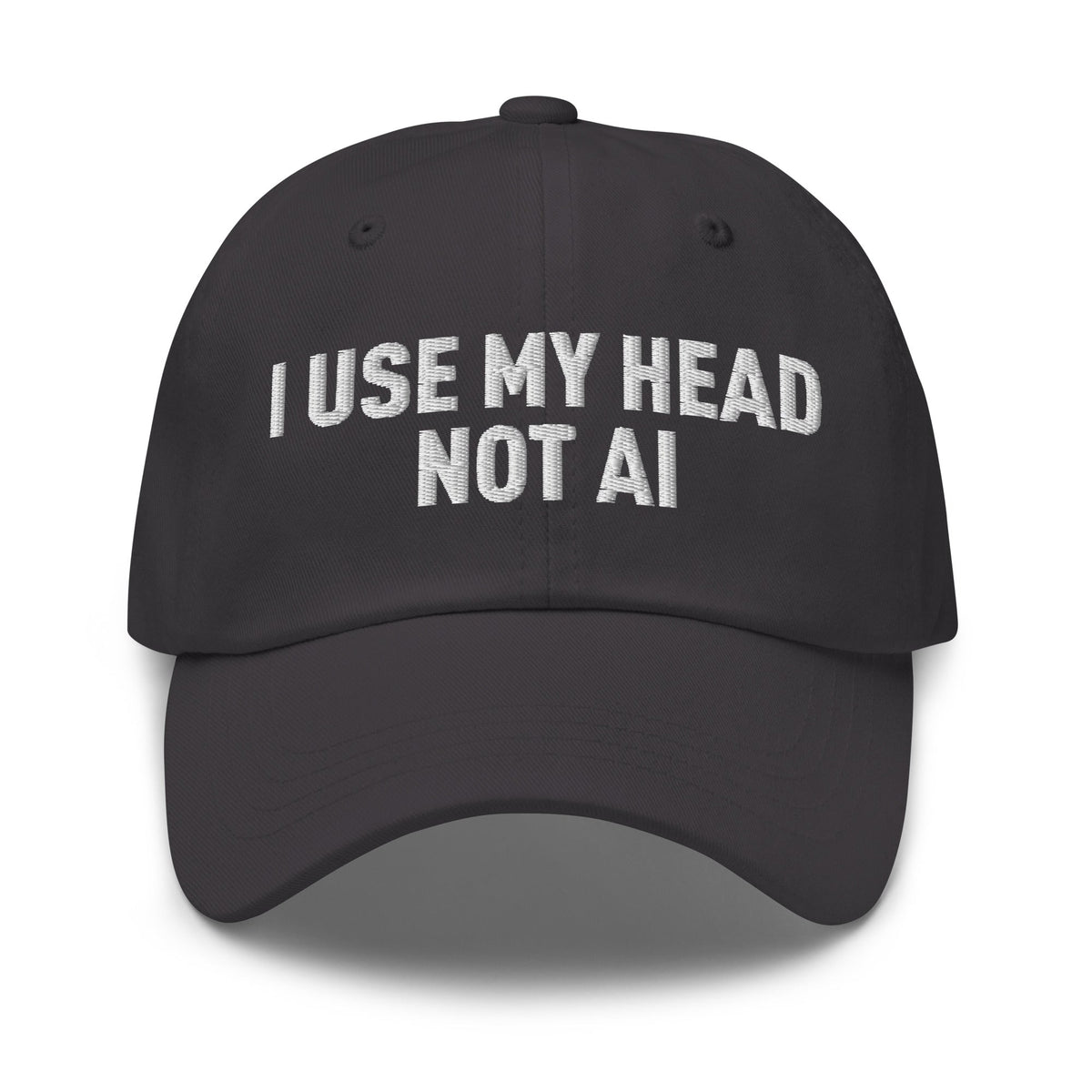 Image of the I Use My Head Not AI Cap Dark Grey.