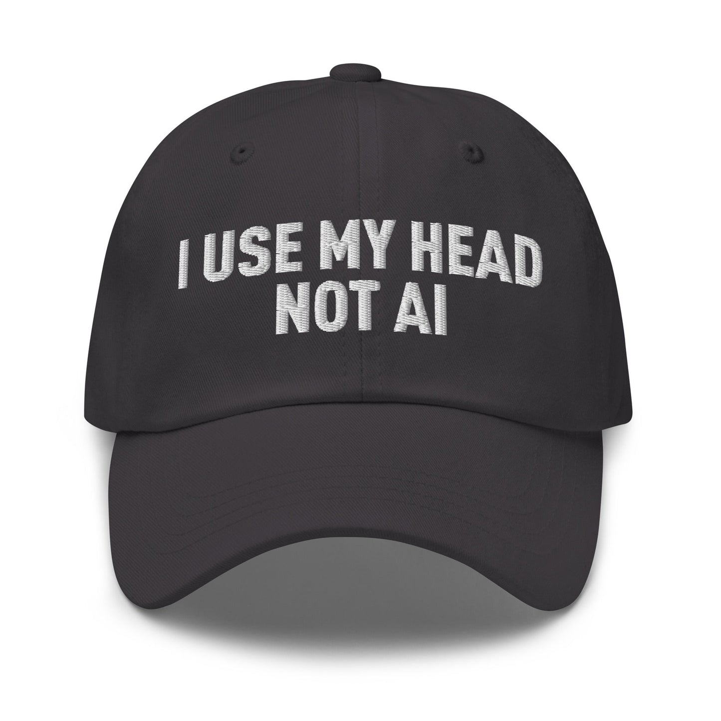 Image of the I Use My Head Not AI Cap Dark Grey.