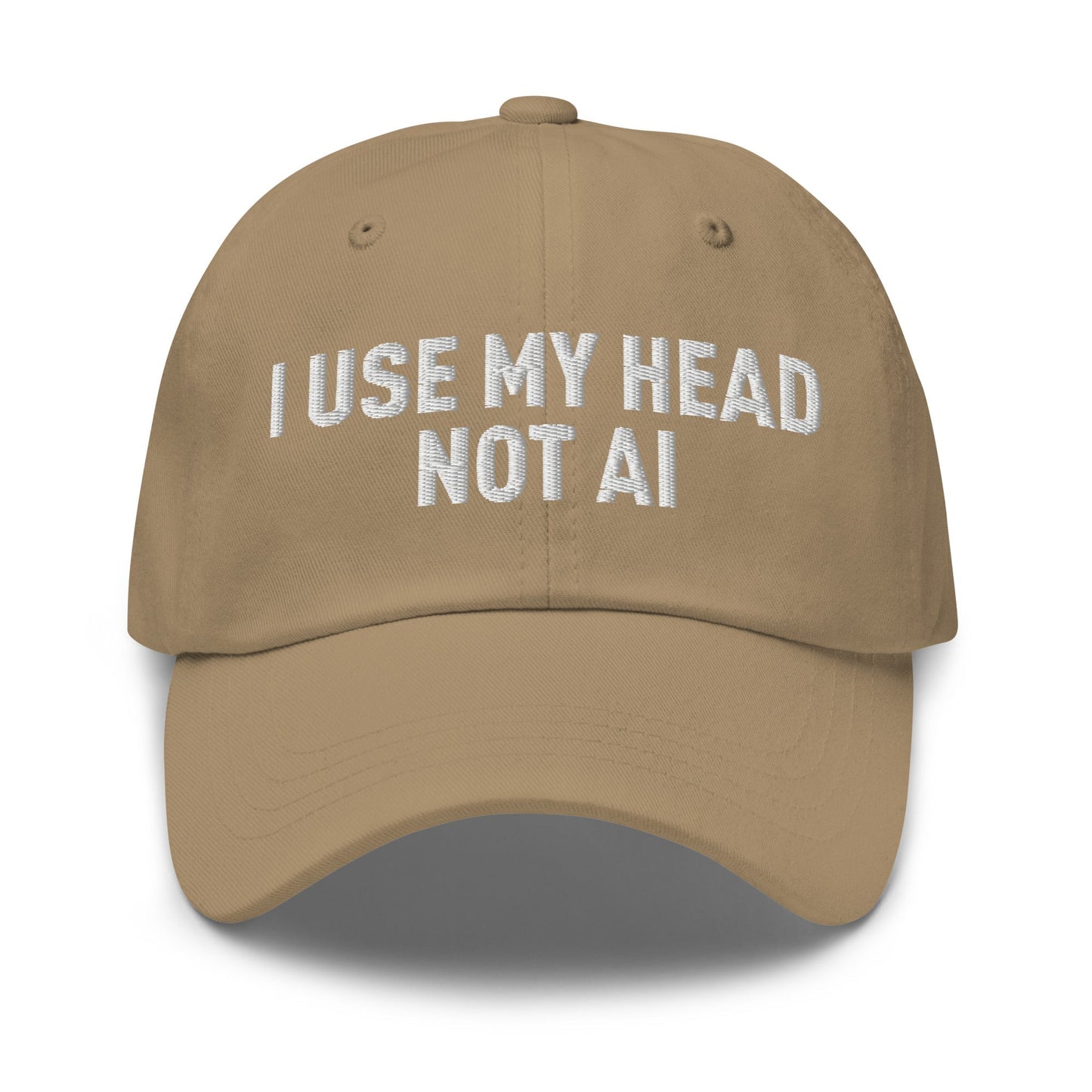 Image of the I Use My Head Not AI Cap Khaki.