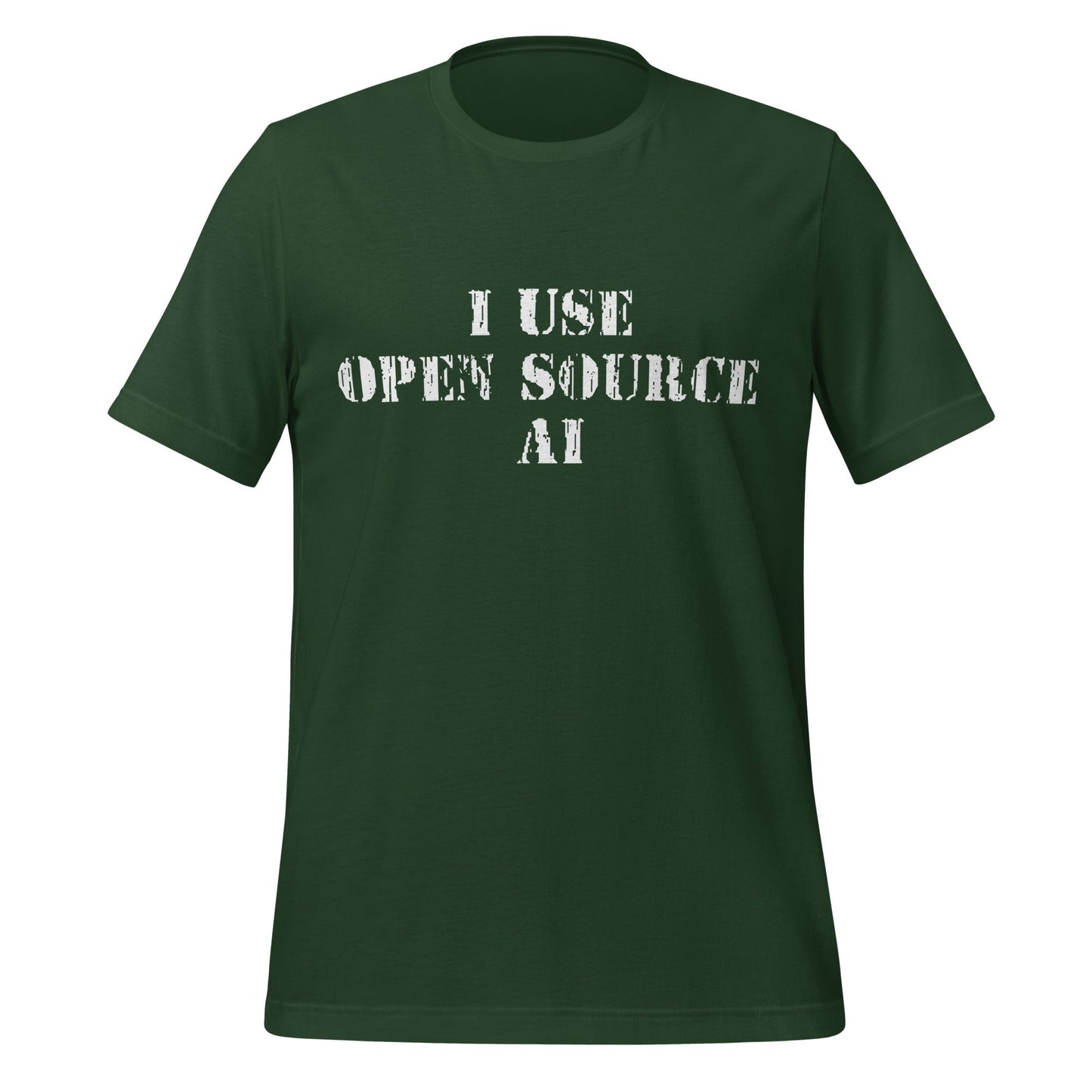 Product mockup photo of the I Use Open Source AI T Shirt (unisex) Forest / M.