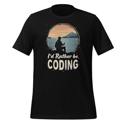 Product mockup photo of the I’d Rather Be Coding T Shirt 2 (unisex) Black / M.