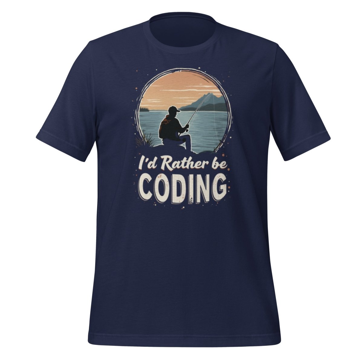 Product mockup photo of the I’d Rather Be Coding T Shirt 2 (unisex) Navy / M.